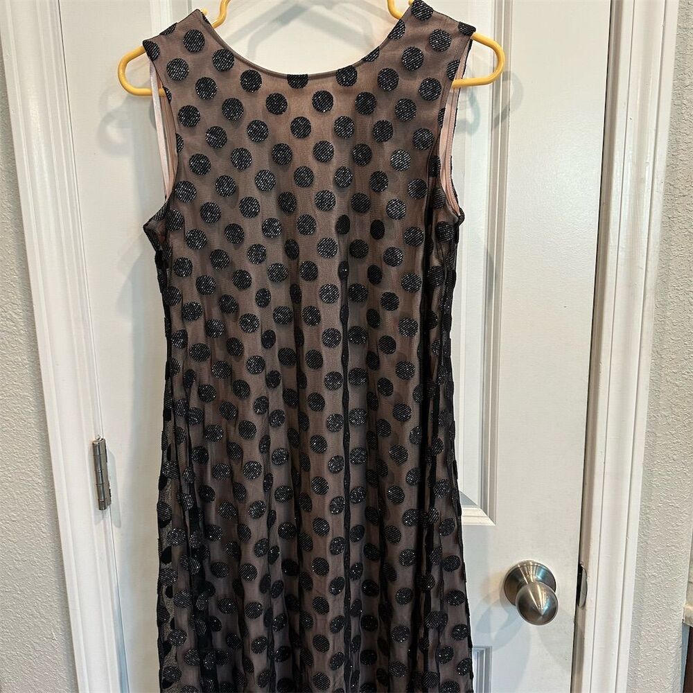 Nine West Women's Black Polka Dot Sheer Shift Dress Size 4 EUC